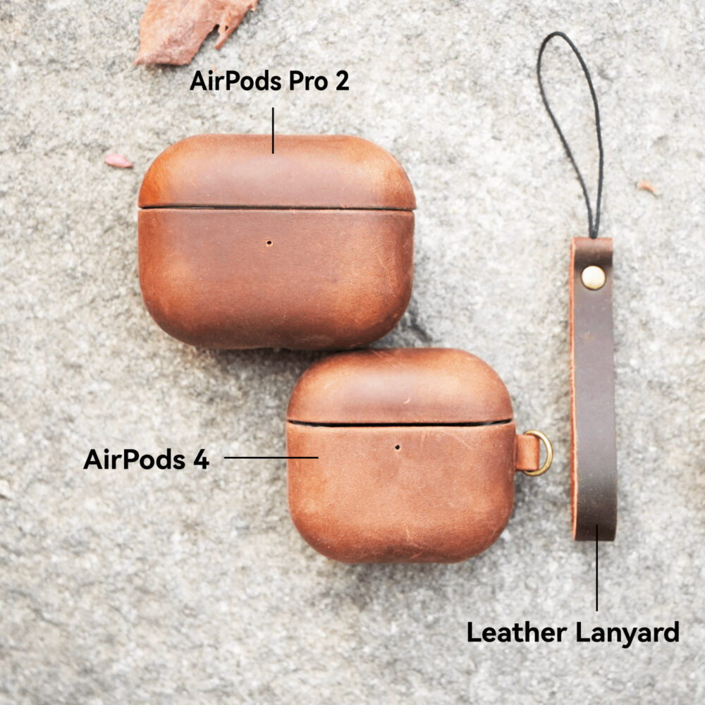 Rugged personalized leather AirPods Pro 2 case. Support engraving text on this AirPods Case.