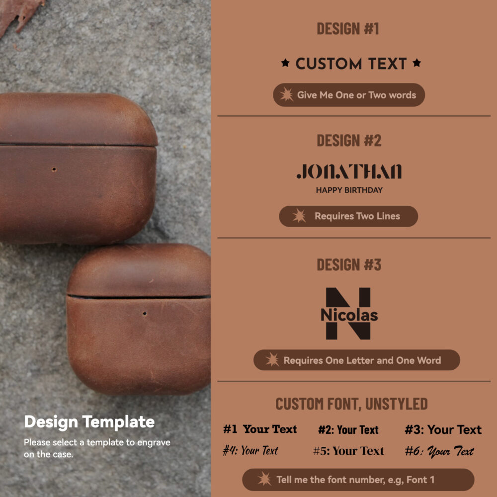 Rugged personalized leather AirPods Pro 2 case. Support engraving text on this AirPods Case.
