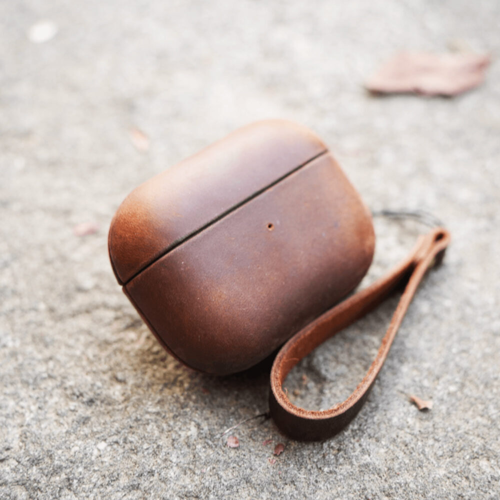 Rugged personalized leather AirPods Pro 2 case. Support engraving text on this AirPods Case.